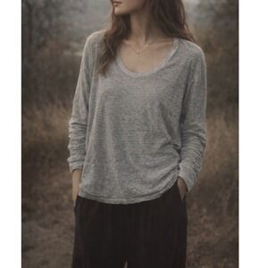 WRAP LONDON Women's Grey Linen Blend V Neck Long Sleeve Casual Top Shirt- Size 8